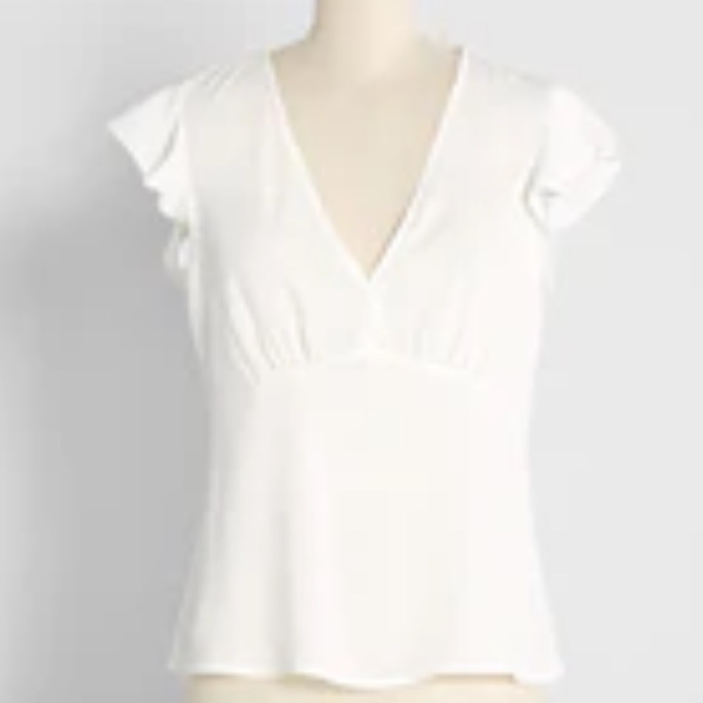 Modcloth “Just What I Needed” Flutter Sleeve White Women's Top NWT Size XL